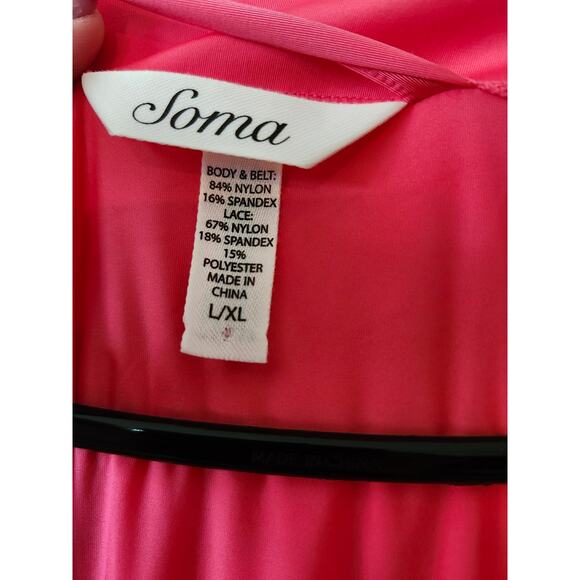 SOMA L/XL Cool Nights Kimono Sleeve Tie Front Robe Pink Lace Short Sleeve - Picture 5 of 7